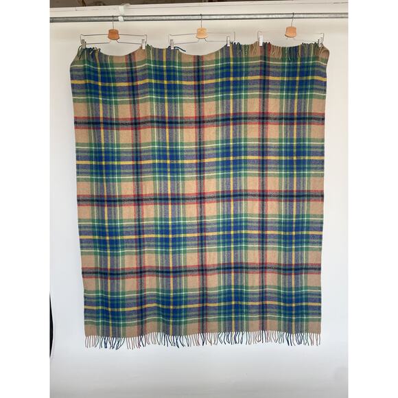 TETHEROW Plaid Wool Blanket Strathmore Woolen Company Scotland 57" x 67" Tassel - Picture 4 of 7